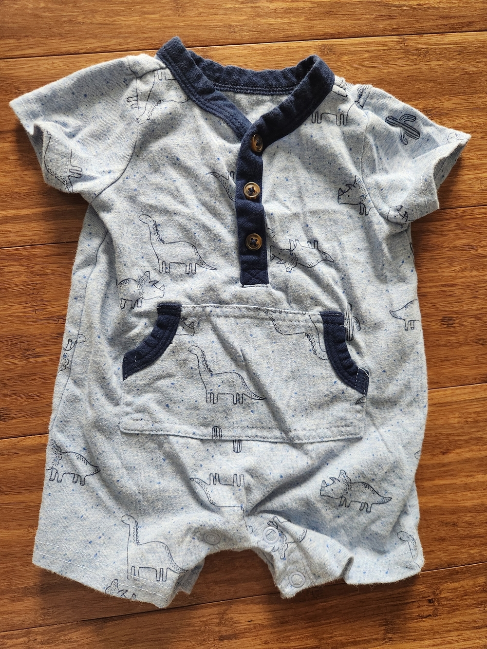 Carters Baby Boys Blue Dinosaur Short Sleeve One-Piece Bodysuit Romper, Newborn
